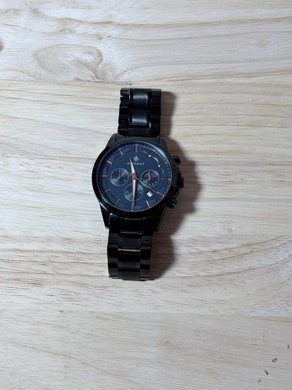 AKNIGHT Men's Black Chronograph Stainless Steel Watch